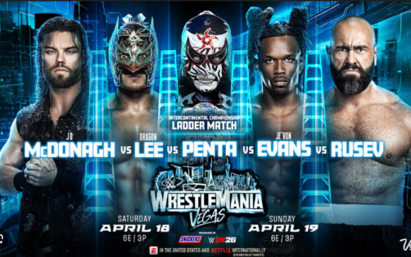 WWE WrestleMania ladder match featuring Penta Dragon Lee JD McDonagh JeVon Evans and Rusev